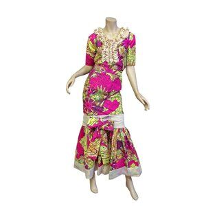 Vintage 1960s African Waxhaus Hummingbird Print Two-Piece Set Super Wax Cotton